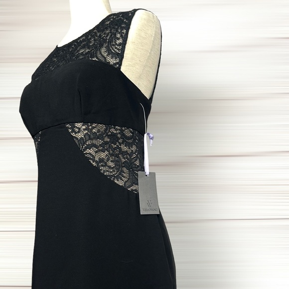 NWT Vera Wang Little Black Cocktail Sheath Dress Sleeveless Lace Panels US 6 - Picture 3 of 13